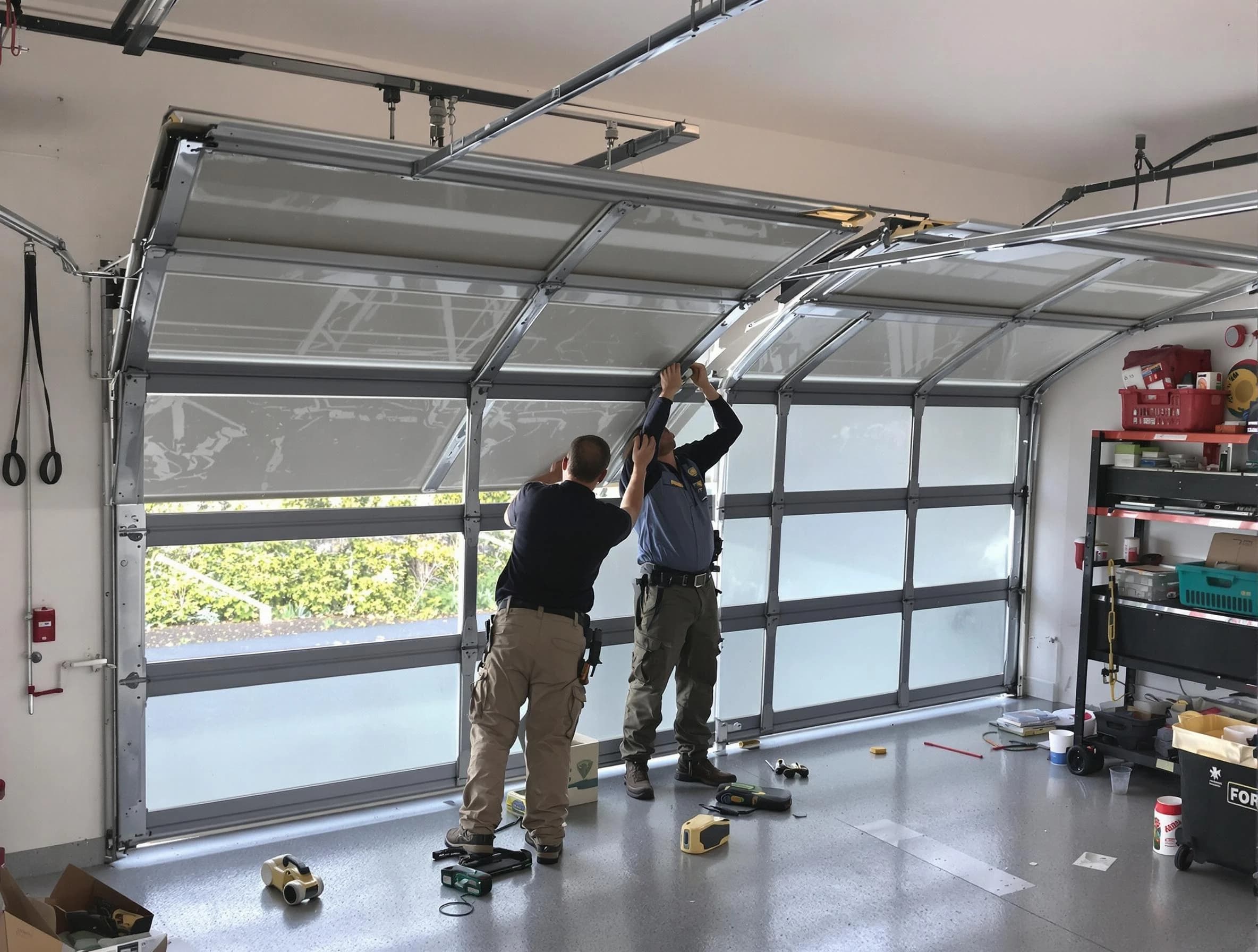 Acworth Garage Door Repair expert performing precise panel replacement on Acworth garage door