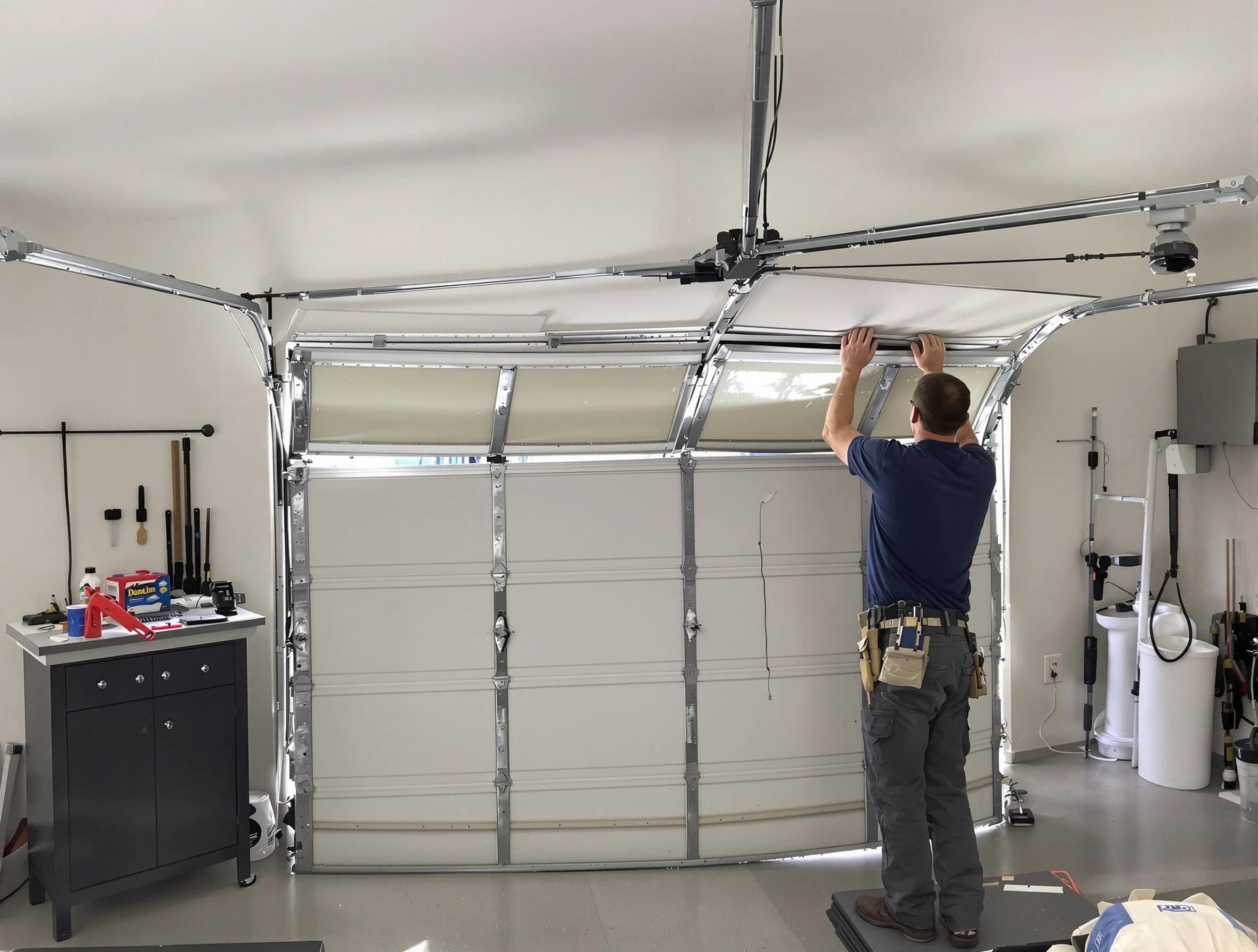 Acworth Garage Door Repair specialist performing precise section replacement on Acworth garage door