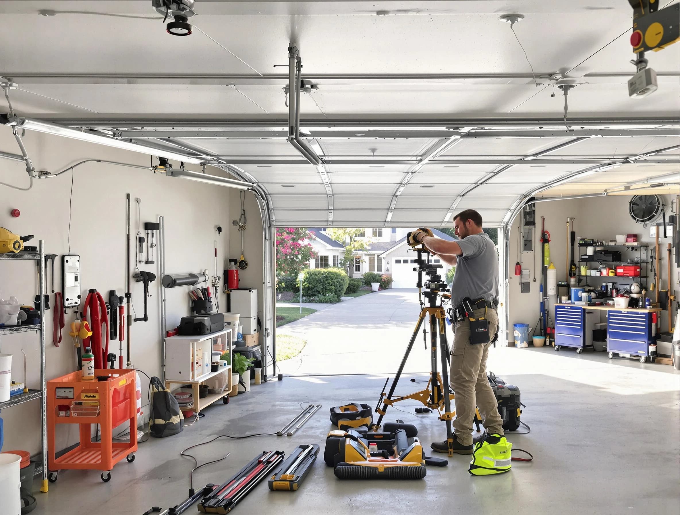 Acworth Garage Door Repair specialist performing laser-guided track alignment in Acworth