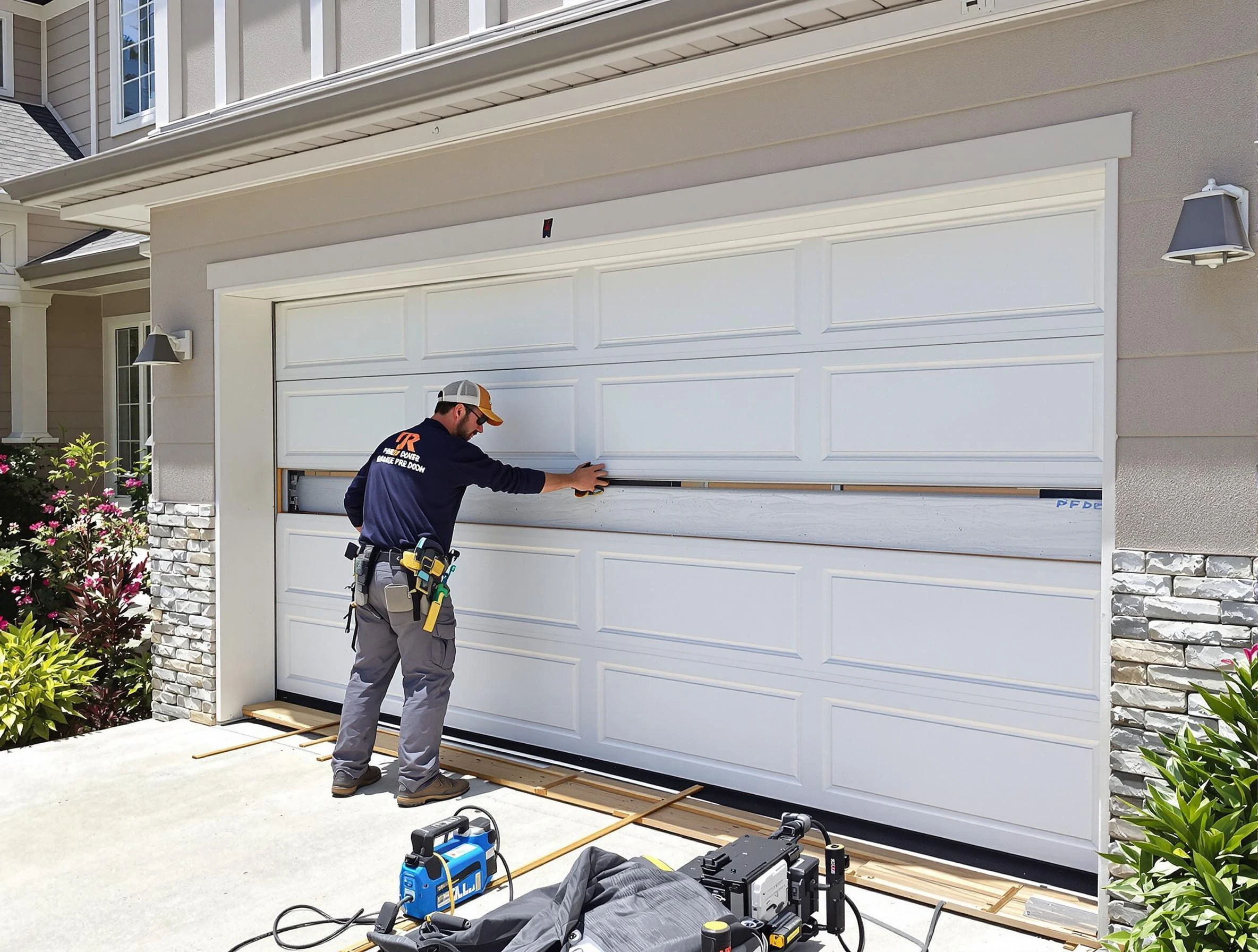 Acworth Garage Door Repair team performing complete garage door replacement at Acworth residence