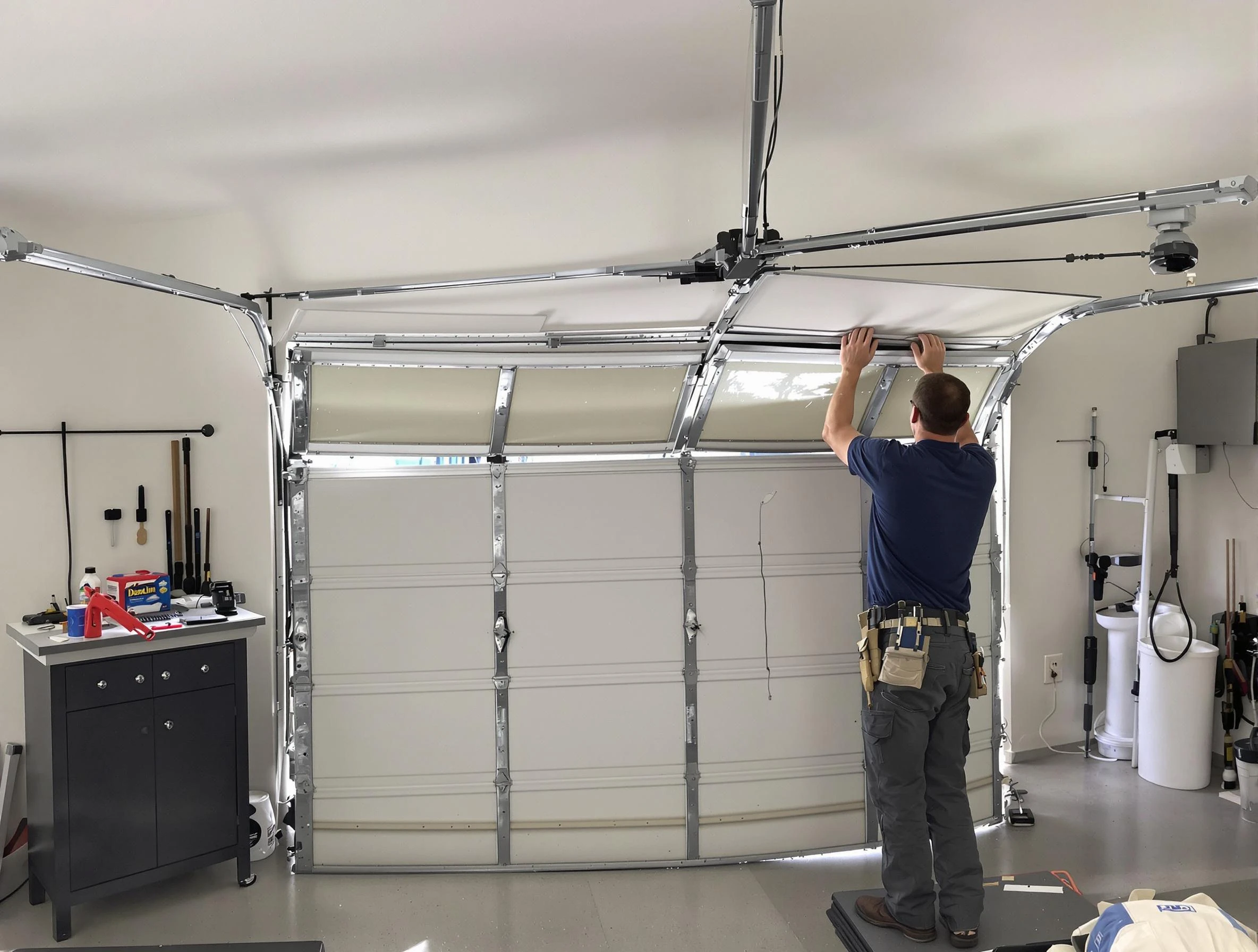 Acworth Garage Door Repair specialist performing precise section replacement on Acworth garage door